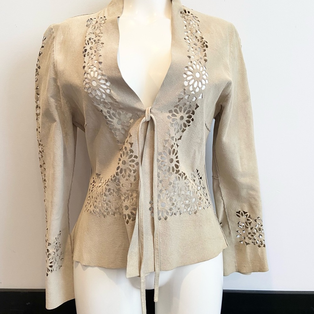 CAbi Beige Women's Leather SuedeJacket Lazer Cut